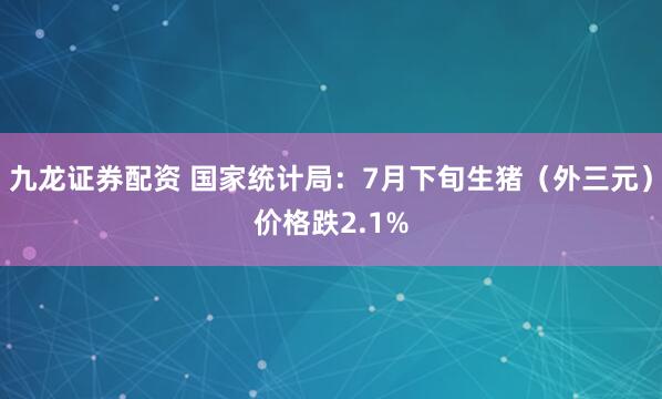 九龙证券配资 国家统计局：7月下旬生猪（外三元）价格跌2.1%